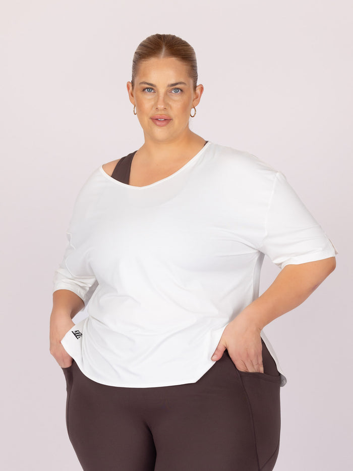 Kaleena is wearing our Tee in size XC. She is AUS 22-24.