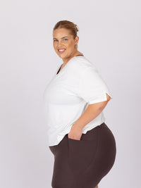 Kaleena is wearing our Tee in size XC. She is AUS 22-24.